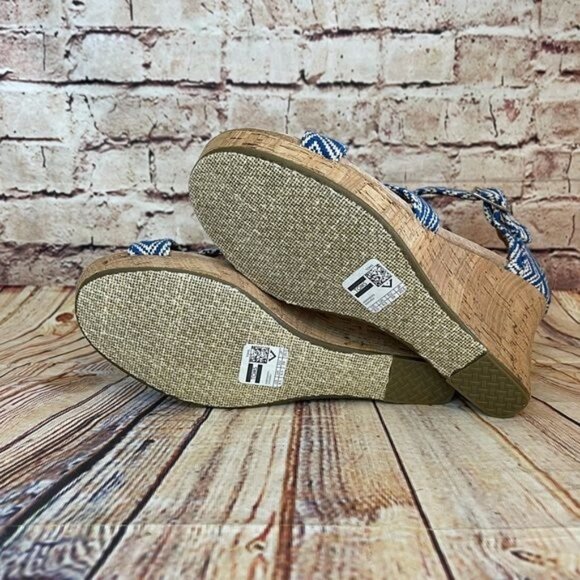 New Toms Blue & White Espadrille Cork Wedge sz 8.5 - Picture 6 of 7